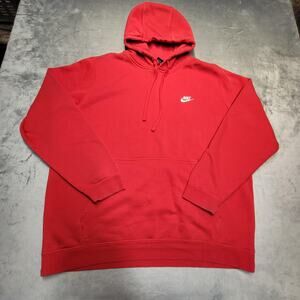 Nike Hoodie Mens 2XL Red Pullover Fleece Sweatshirt Kangaroo Pocket Swoosh Logo